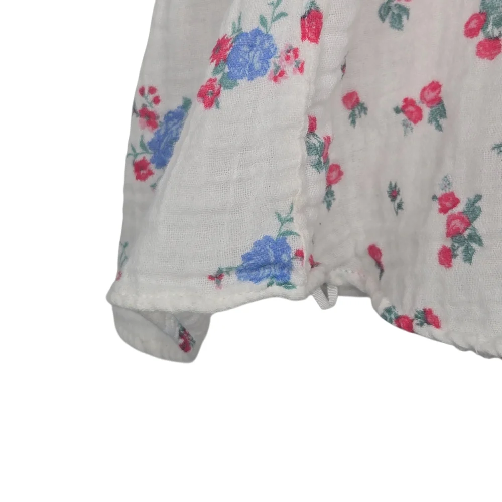 Free People White Floral Peasant Blouse with Pink & Teal Flowers
